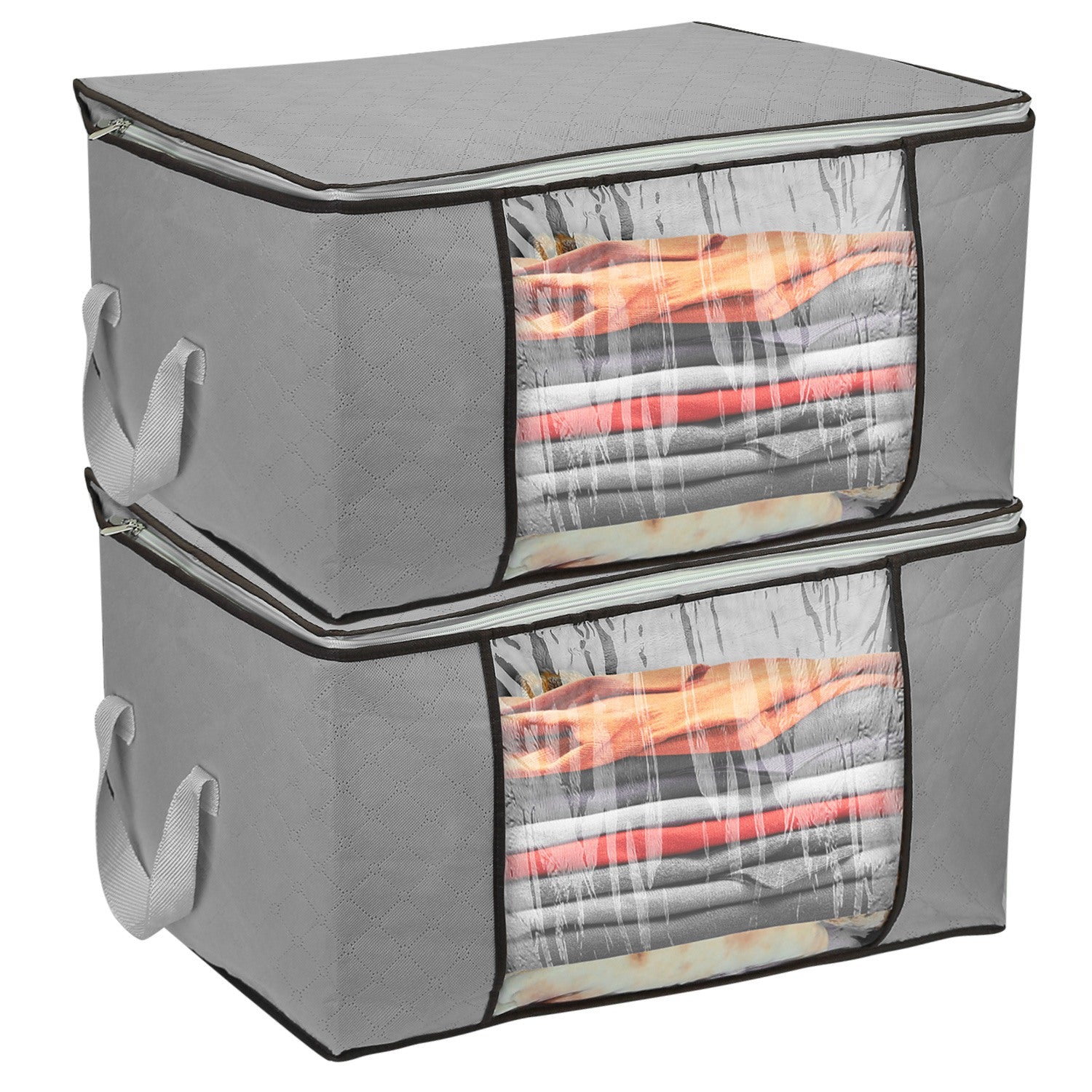 2Pcs Clothes Storage Bag For Moving Season 90L Per Bag With Thick Fabric Clear Window Dual-Zipper For Clothes Comforters