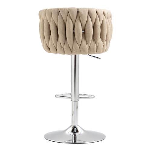 360 Fabric Cover Swivel Bar Stools Set Of 2, Adjustable Counter Height Bar Chairs With Woven Back & Footrest, Silver Chr