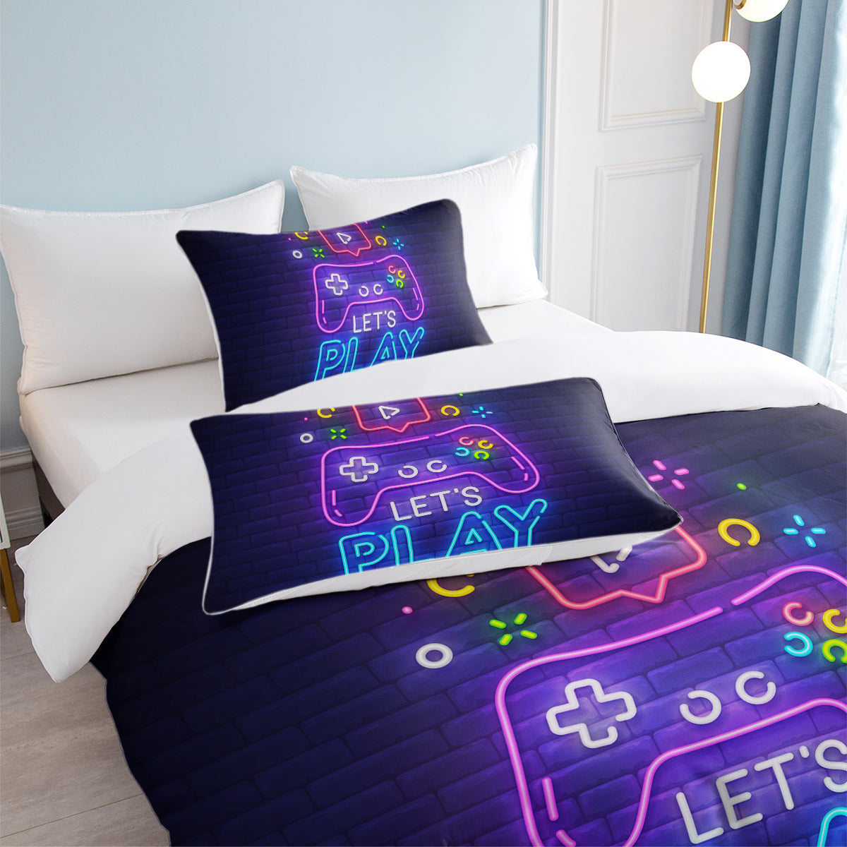 Gaming Duvet Cover Set Twin Full Queen King Size Video Game Controller Bedding Set, Boys Video Games Comforter Cover Wit
