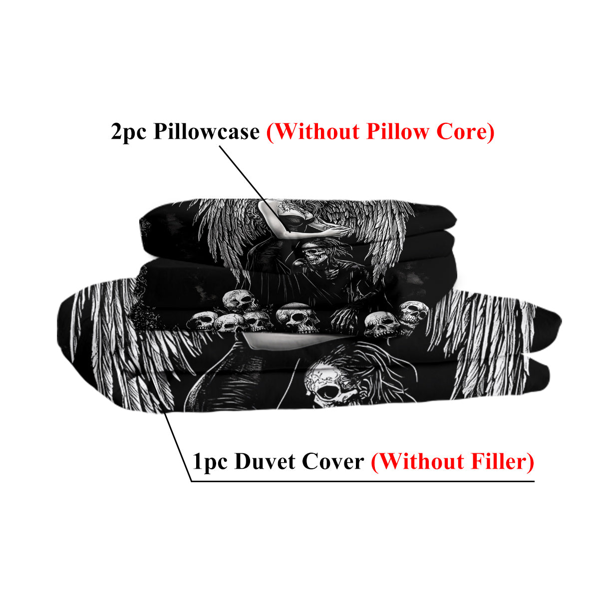 3 Pcs Of Dark Angel Skull Themed Printed Bedding Series Suitable For All Seasons