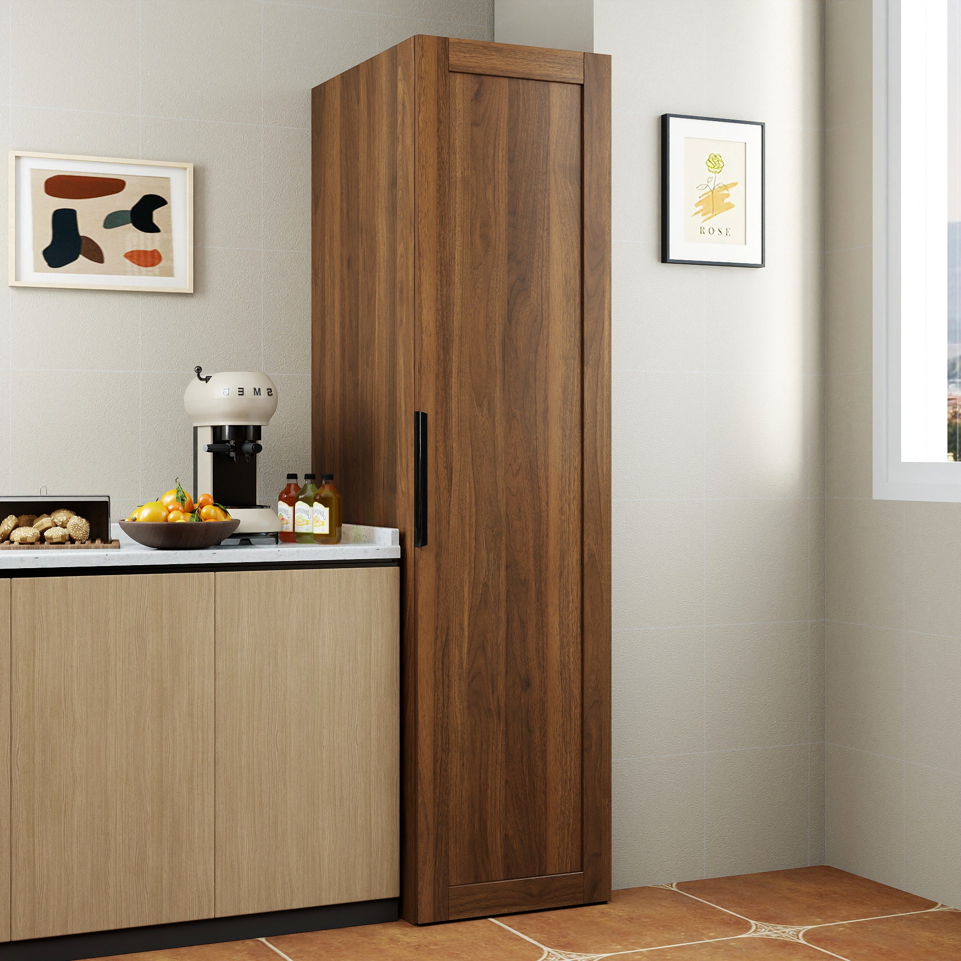 Kitchen Pantry Cabinet, BrownFreestanding Buffet Cupboards Sideboard With Doors & Shelves, Kitchen Pantry Storage Cabine