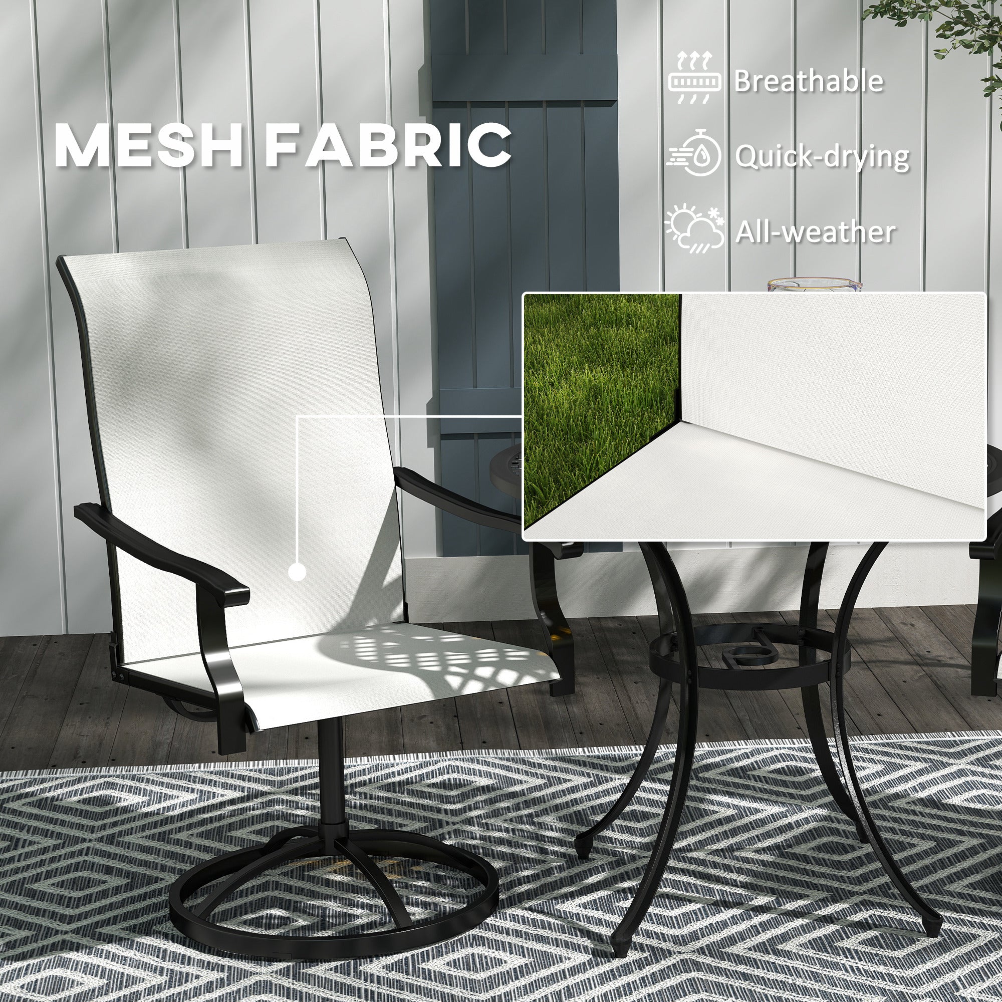 Patio Swivel Chairs Set Of 2, High Back Patio Dining Chairs With All-Weather Mesh For Backyard, Lawn, Garden, Cream