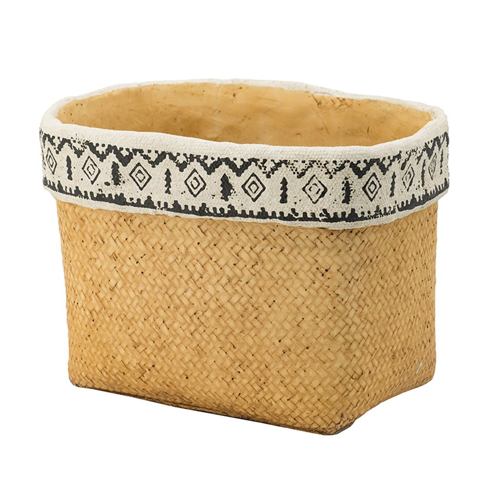 Set Of 2 Rectangular Basket Planters With Geometric Trim, L 10.5x8.5x8  S 7.5x5.5x6.5