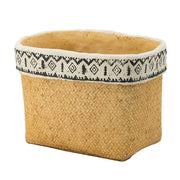 Set Of 2 Rectangular Basket Planters With Geometric Trim, L 10.5x8.5x8  S 7.5x5.5x6.5