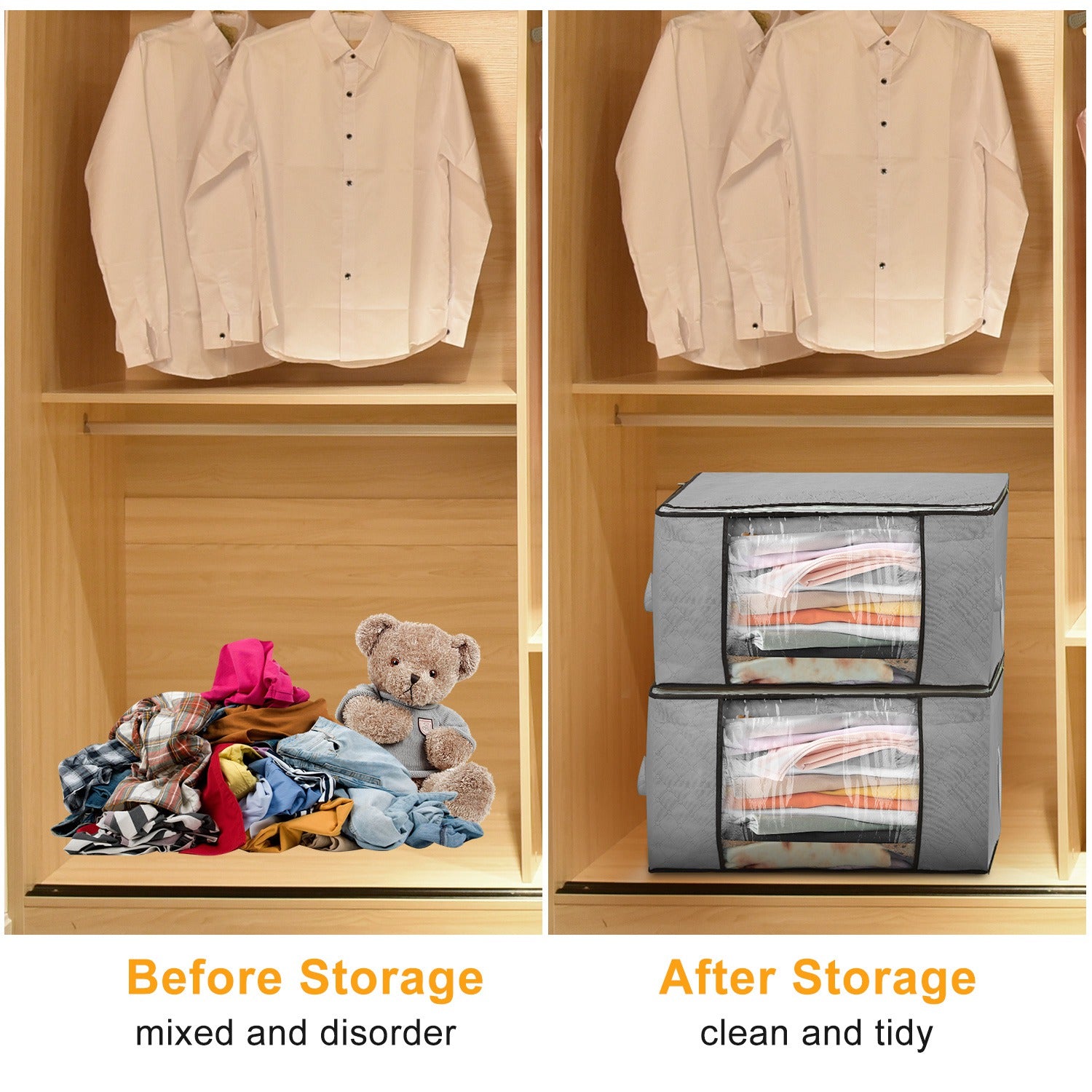 2Pcs Clothes Storage Bag For Moving Season 90L Per Bag With Thick Fabric Clear Window Dual-Zipper For Clothes Comforters