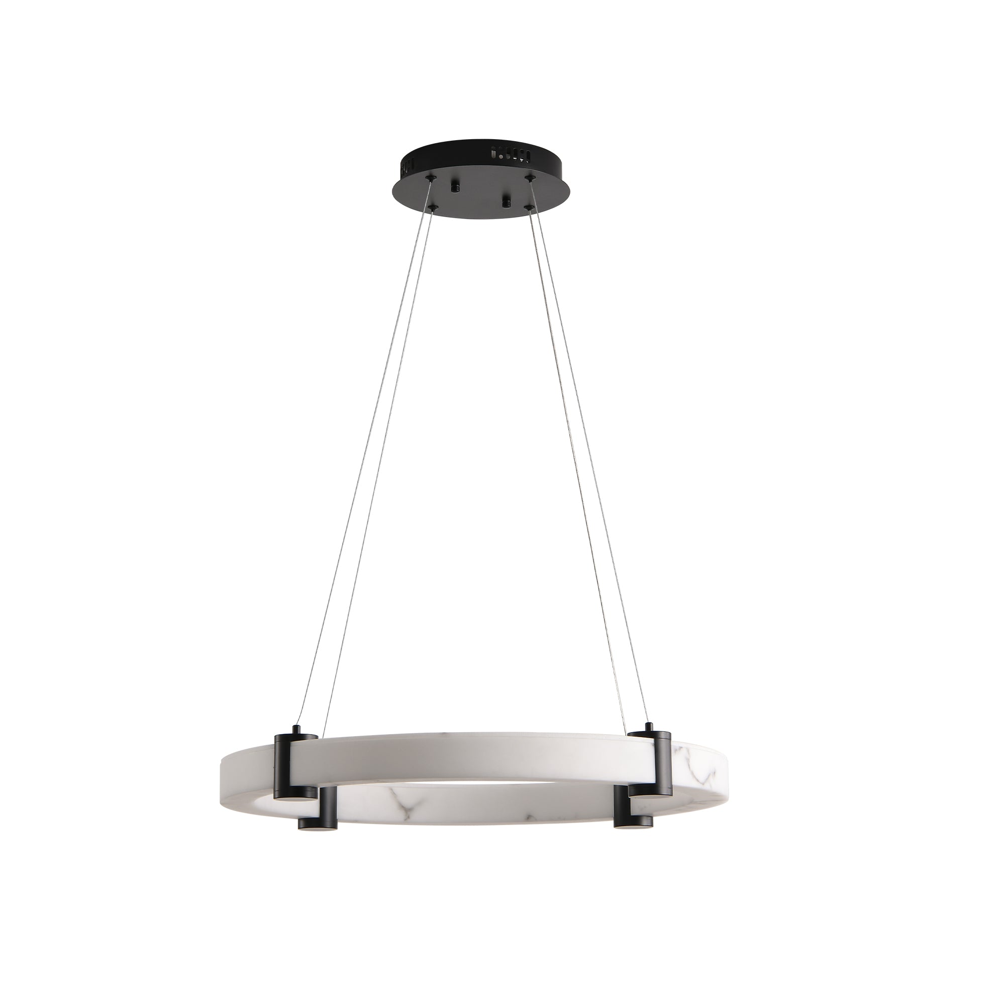 Modern LED Pendant Light, 24-Inch Round Hanging Chandelier With Adjustable Height, Marble Finish Resin Ring Ceiling Ligh