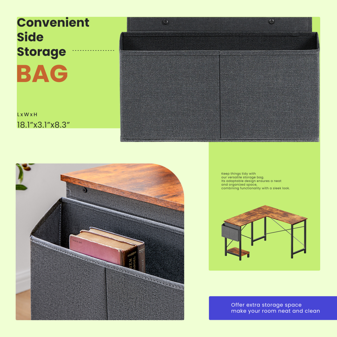 49-Inch L Shaped Desk - Computer Desk Corner Desks Gaming Desk PC Table, With CPU Stand Side Bag For Home Office Dorm St