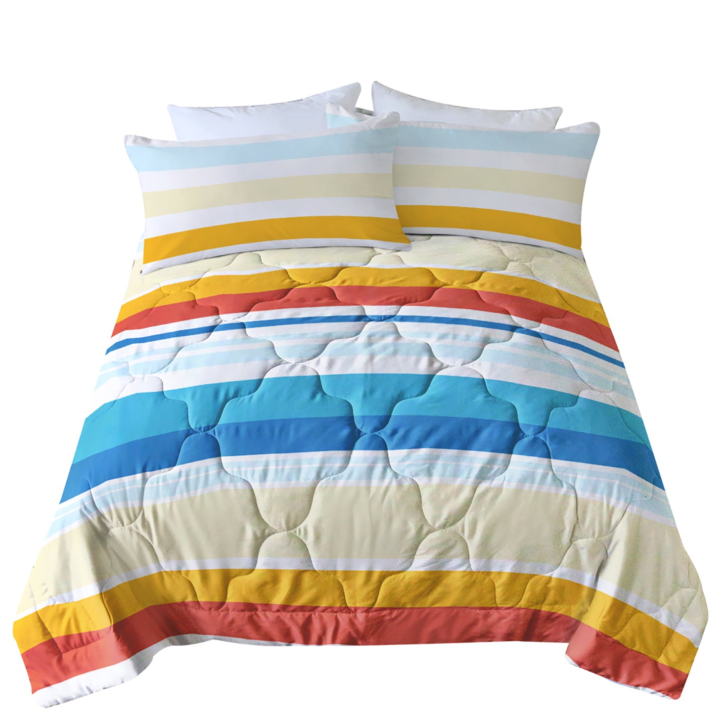 3pcs Soft And Comfortable Bedding Comforter Set Items With Rainbow Stripes, Including One Comforter Set And Two Pillowca