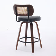 Set Of 2 Counter Height Bar Stools - 26 Inch Rattan Counter Height Stools With Cane Back, Upholstered Seat, Walnut Craft