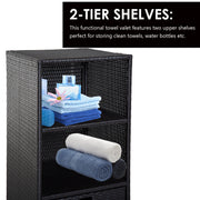 Poolside Towel Cabinet, Rattan Wicker With Storage,2-Tier Shelves And Bottom Drawer, For Pool, Patio Backyard, 47", Dark