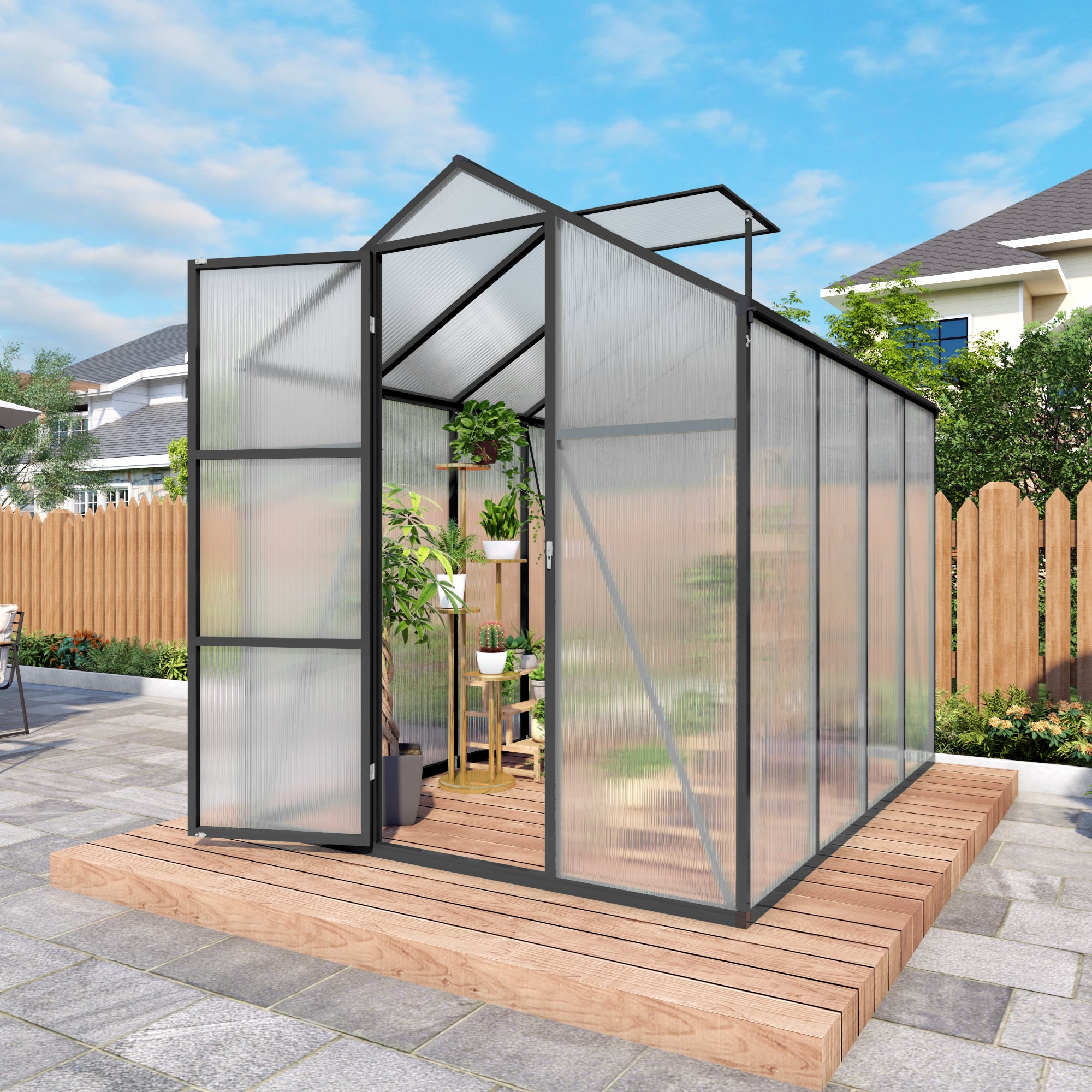 Newly Marketed Gain Height Windproofaluminum Greenhouse 6x8 FT Polycarbonate Greenhouse Raised Base And Anchor Aluminum