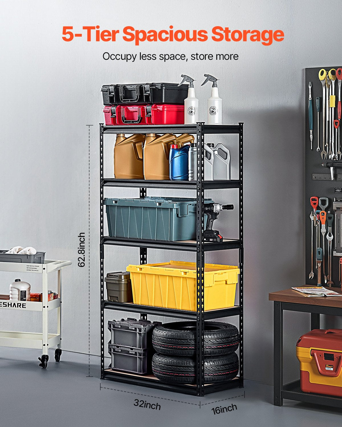 Storage Shelves 16 D X 32 W X 62.8 H 5-tier Garage Storage Shelving