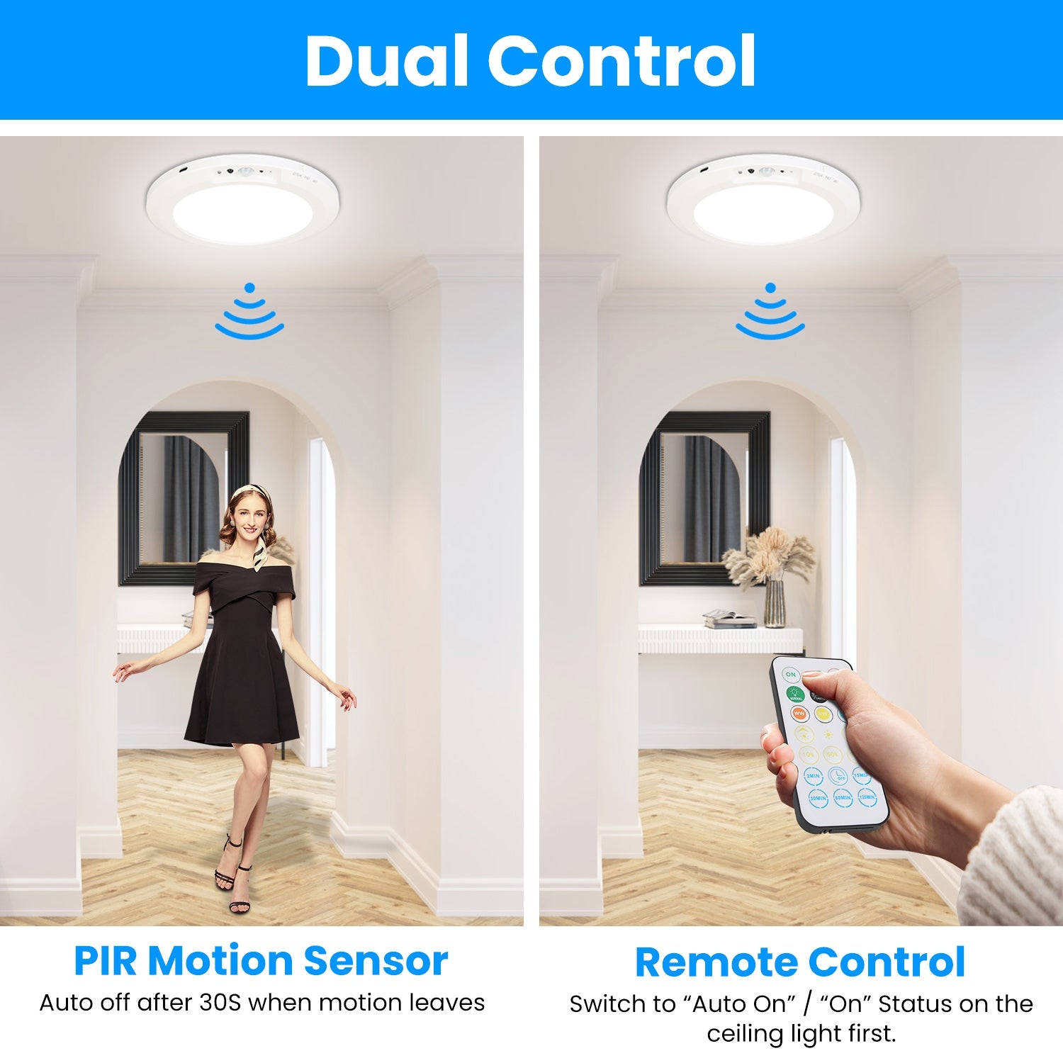 1Pack Magnetic Flush Ceiling Light Rechargeable Motion Sensor Ceiling Light Wireless Ceiling Light With Timer Remote Ste
