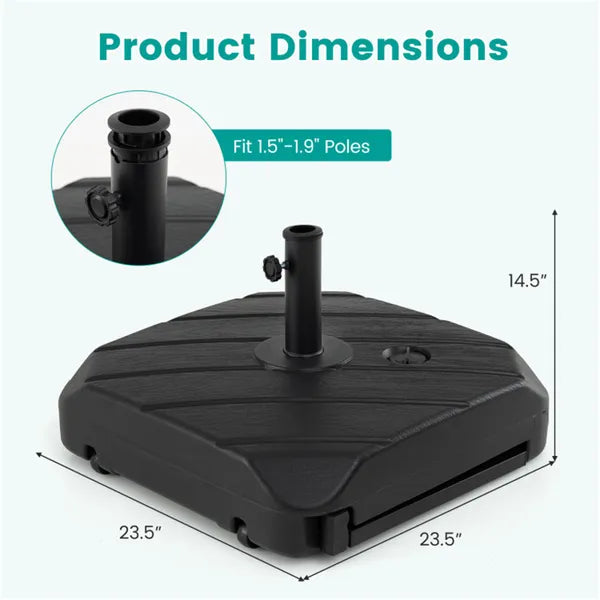 Rolling Fillable Patio Umbrella Base With Foldable Pull Rod & Hidden Wheels, Heavy Duty Water Sand Weighted Umbrella Sta