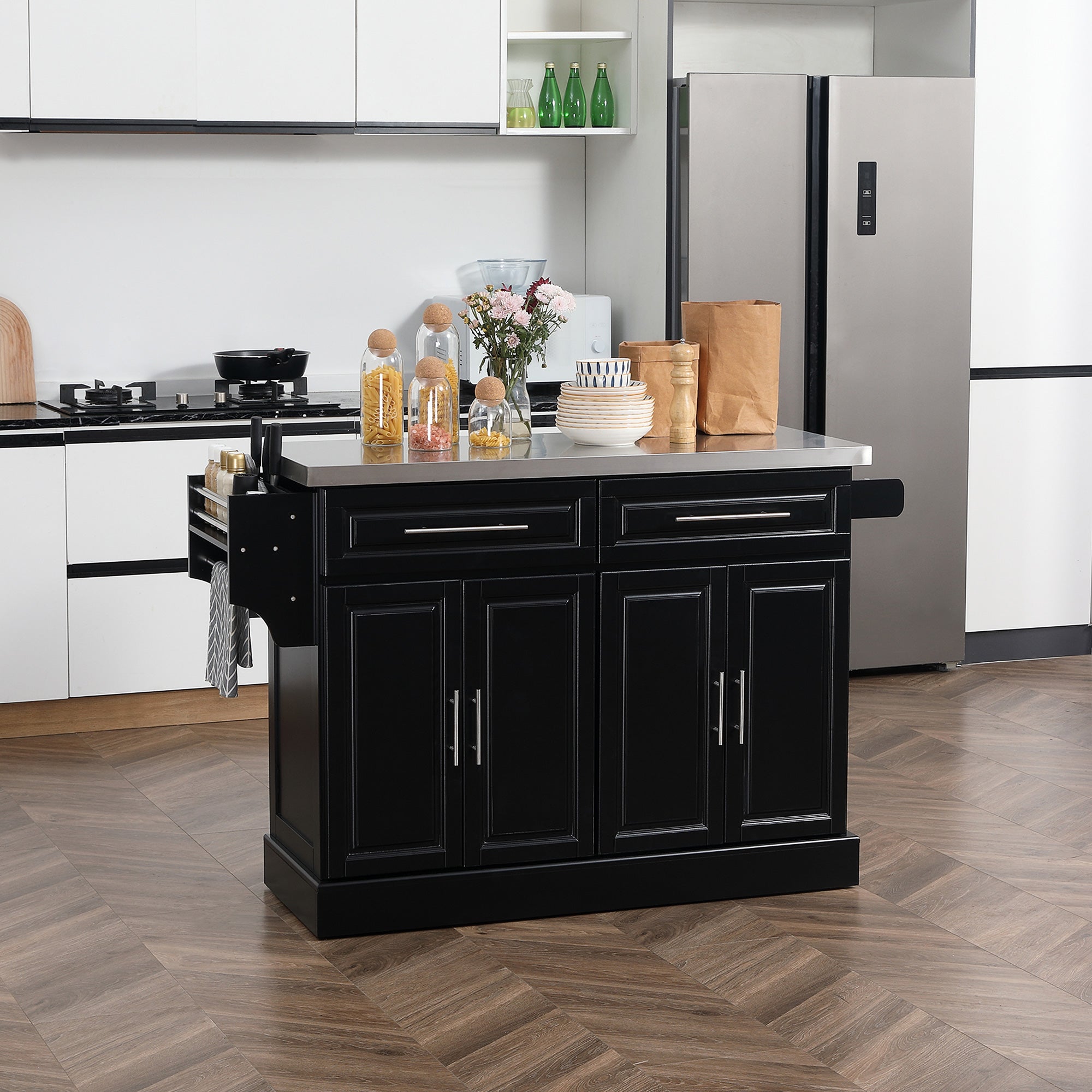 Rolling Kitchen Island Cart with 47" Stainless Steel Top