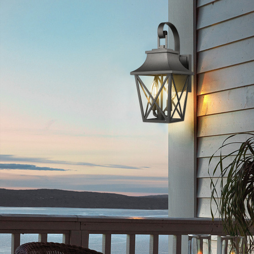Black Outdoor Wall Light 2 Lights, Large Outdoor Modern Wall Light Fixtures, Industrial Porch Light Wall Mounted With Gl