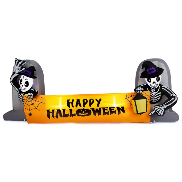 9.6FT Large Halloween Inflatable Decorations Skeleton Tombstone Banner, Outdoor Decorations Blow Up Yard Decor With Buil