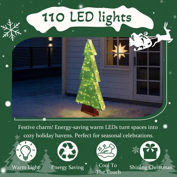 4FT Lighted Christmas Tree Yard Decorations, Pre-lit Holiday Decor With 110 Warm White LED Lights For Xmas Outdoor Indoo