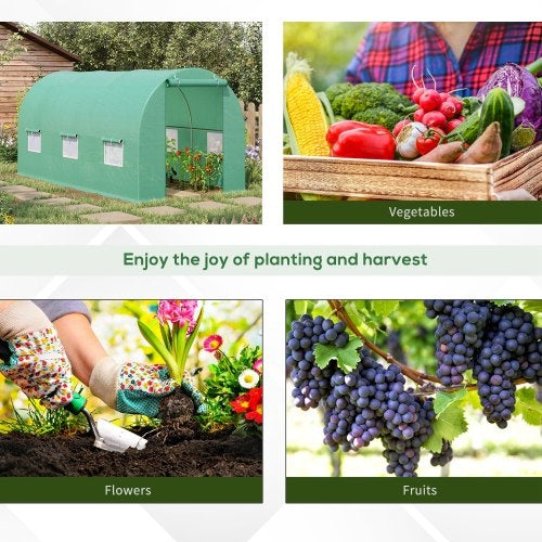 Outsunny 15X 6 X 7 Walk-in Tunnel Greenhouse Garden Plant Growing House With Door And Ventilation Window, Green