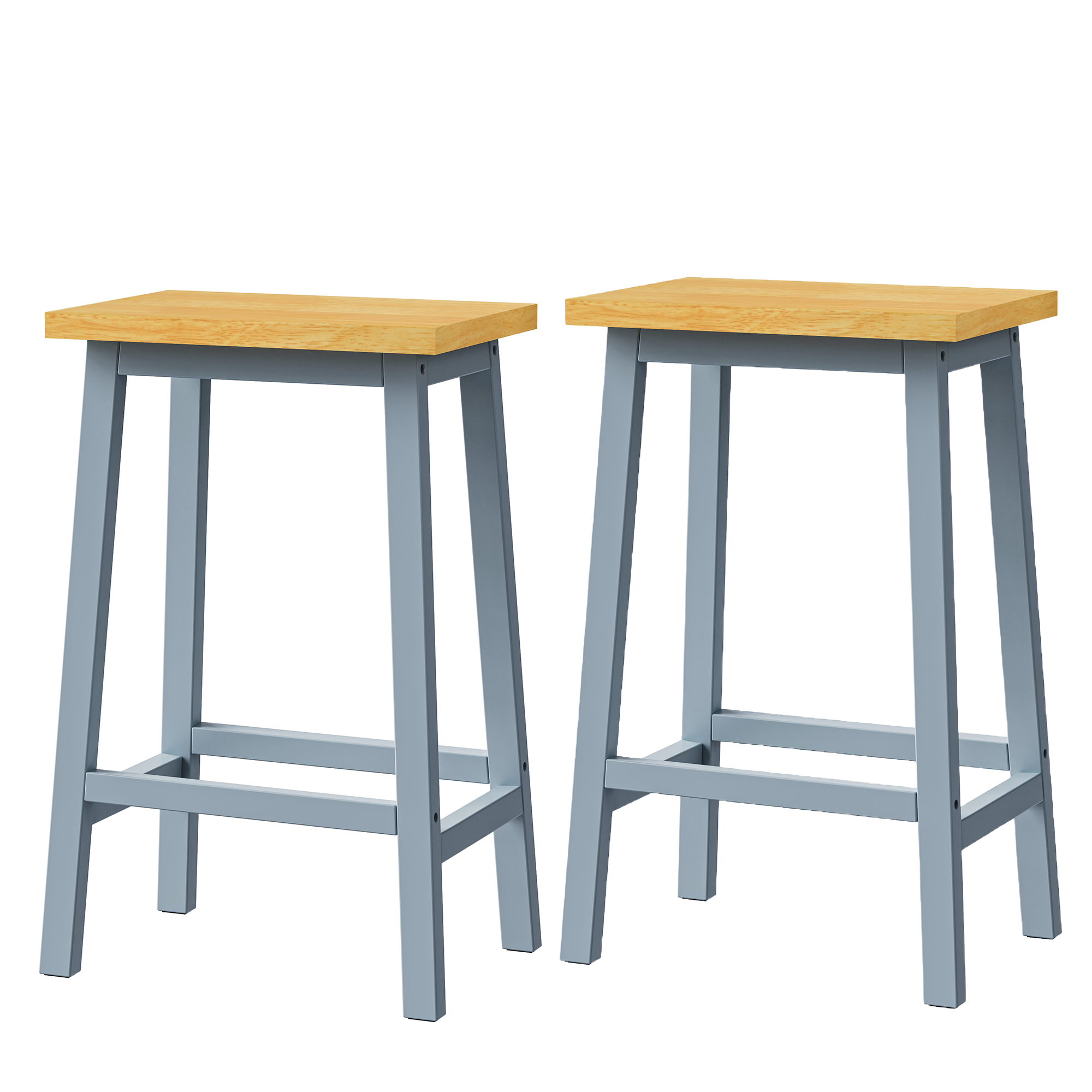 K&K Solid Wood Bar Stools  Not Cheap Iron , 25.6  Tall Set Of 2 Bar Chairs, Kitchen Counter Stools With Footrests, Farmh