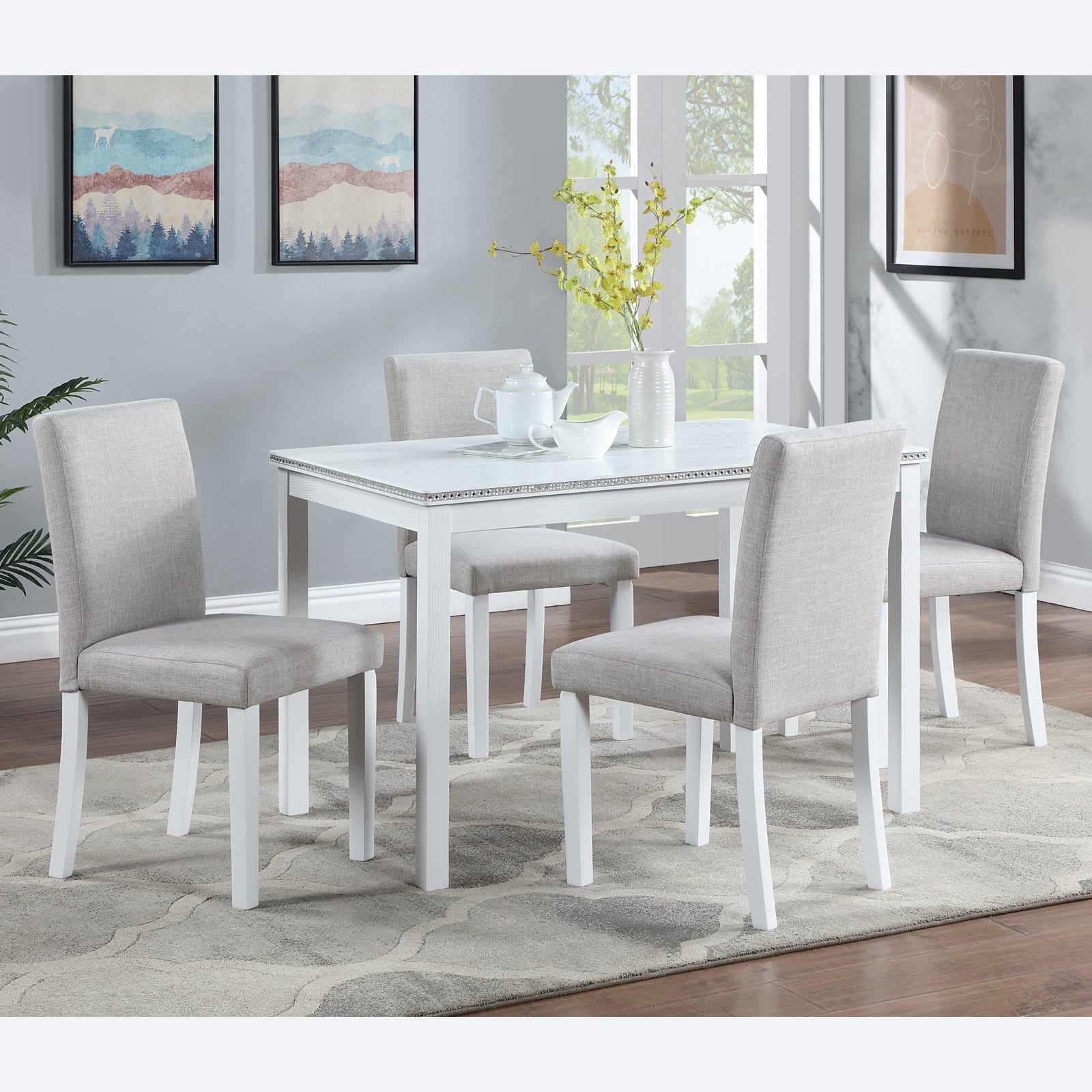 Dining Chairs Only, Dining Chairs set for 4, Kitchen Chair with Padded Seat, Side Chair for Dining Room, White & Gray