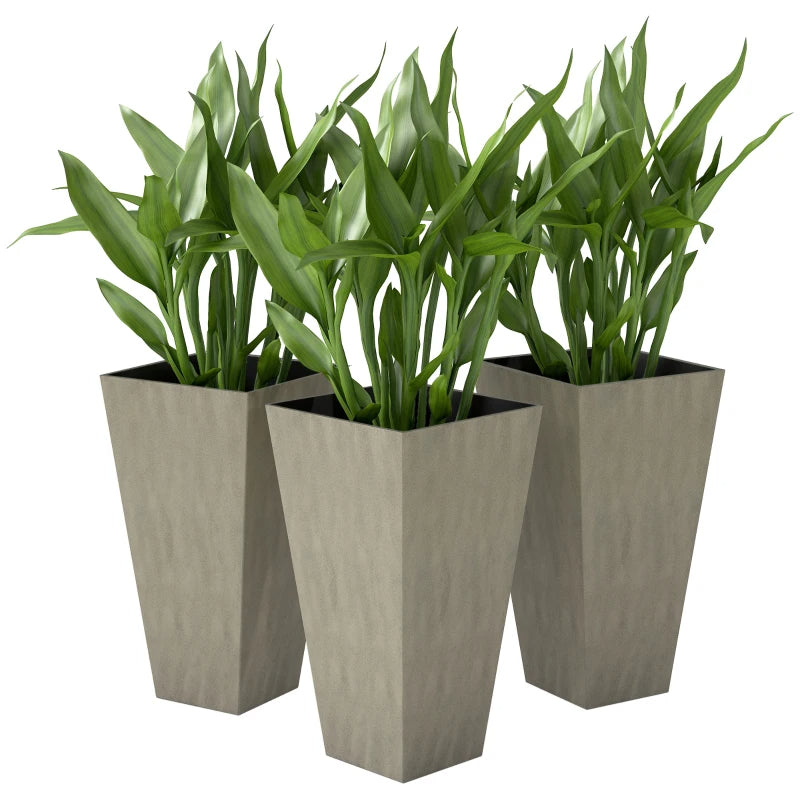 Tall Planters For Outdoor Plants Set Of 3, 28 In Taper Planters With Drainage Holes, Indoor Plant Pots, Front Porch Deco