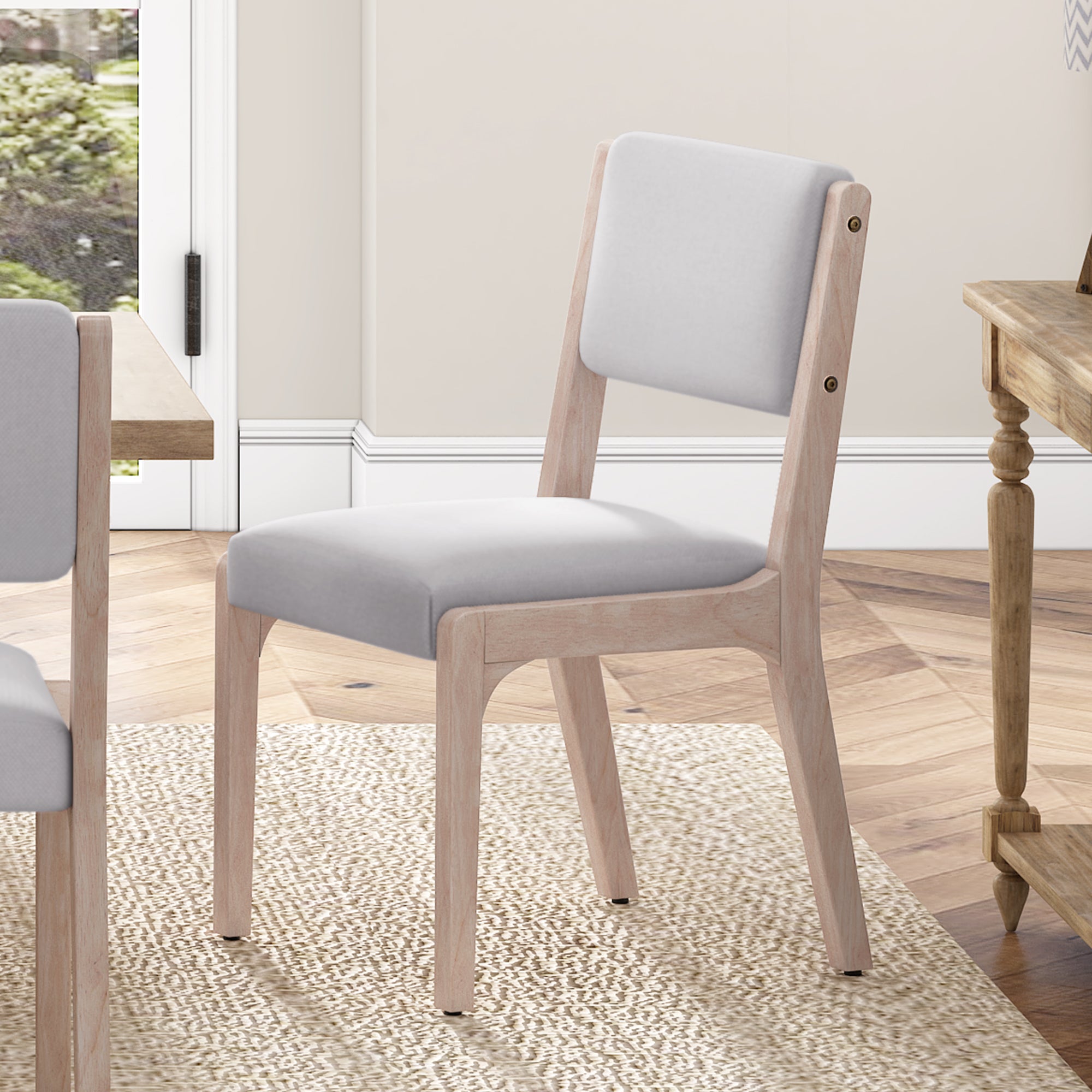 Wood Dining Chairs Set of 2, Modern Farmhouse Accent Chairs with Solid Wood Legs and Padded Seat, Modern Linen Kitchen &