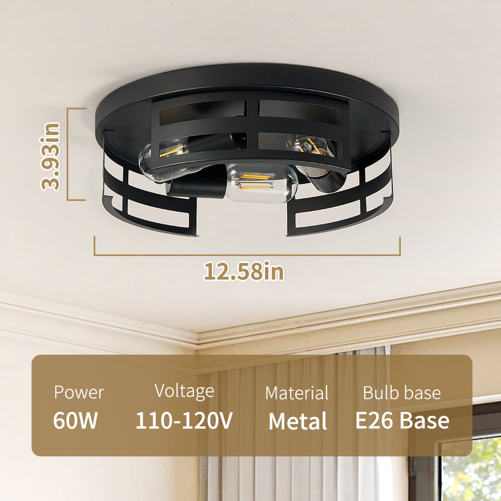 2-Light Black Flush Mount Ceiling Light Fixture,13 In Light Fixtures Ceiling Mount For Hallway,Hall,Kitchen,Farmhouse  2
