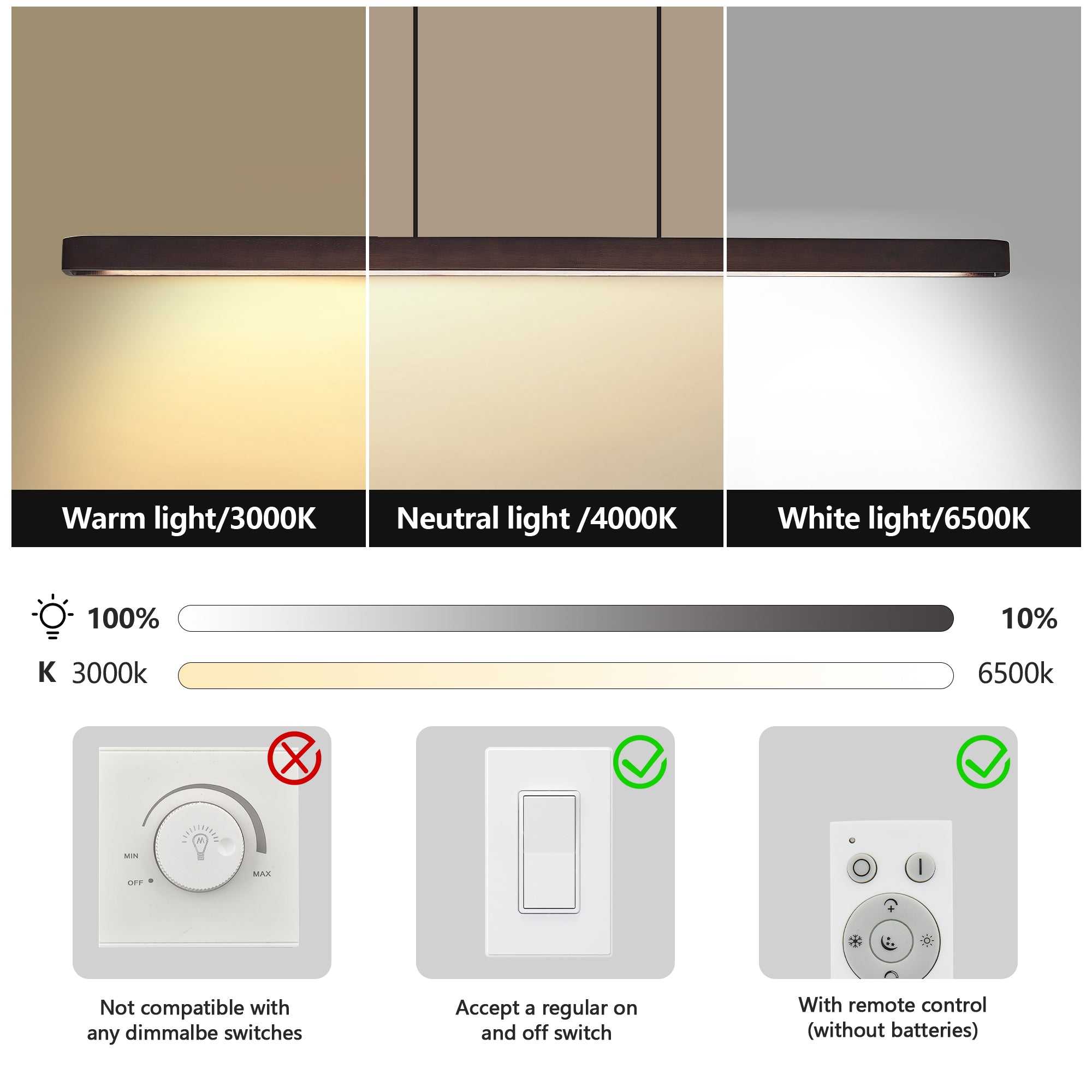 51-inch Walnut Wood Modern LED Pendant Light, Adjustable Hanging Light For Dining Room, Kitchen, Living Room Sleek Walnu