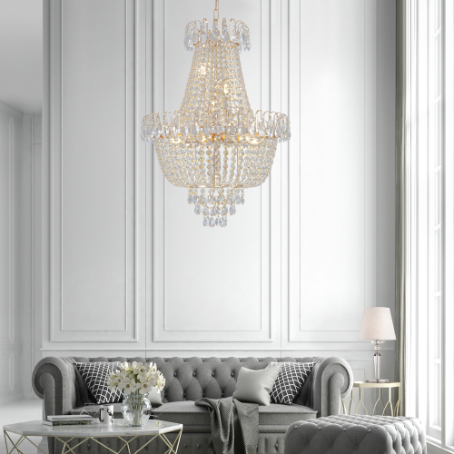 Golden Crystal Chandelier, Large Modern Luxury Chandelier, Suitable For Living Room, Dining Room, Bedroom, Hallway - No