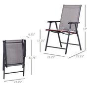Set of 4 Outdoor Folding Chairs, Stackable Patio Dining Chairs with Armrests, Metal Frame, Gray