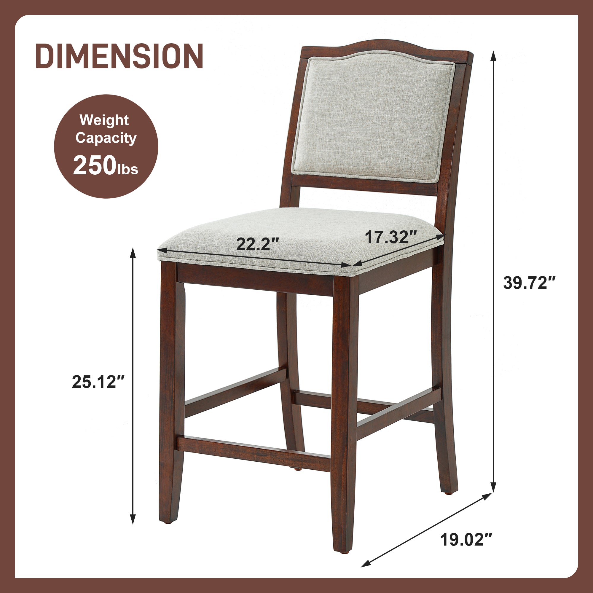 Counter Height Bar Stools Set Of 2 - Rustic 2 Pack Bar Stools With Rubber Wood Frame, Ergonomic Backrest, Versatile For