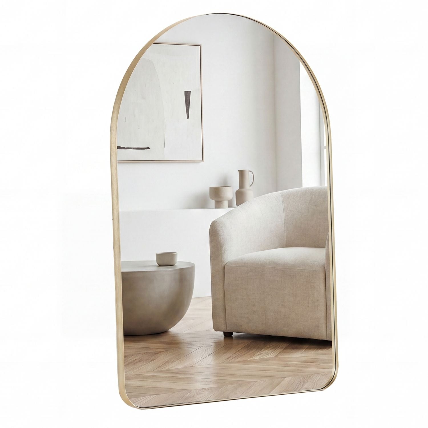Arched Wall Mirror For Bathroom Over Sink, Arched Rounded Rectangle, Modern Vanity Mirror With Matte Metal Deep Frame, F