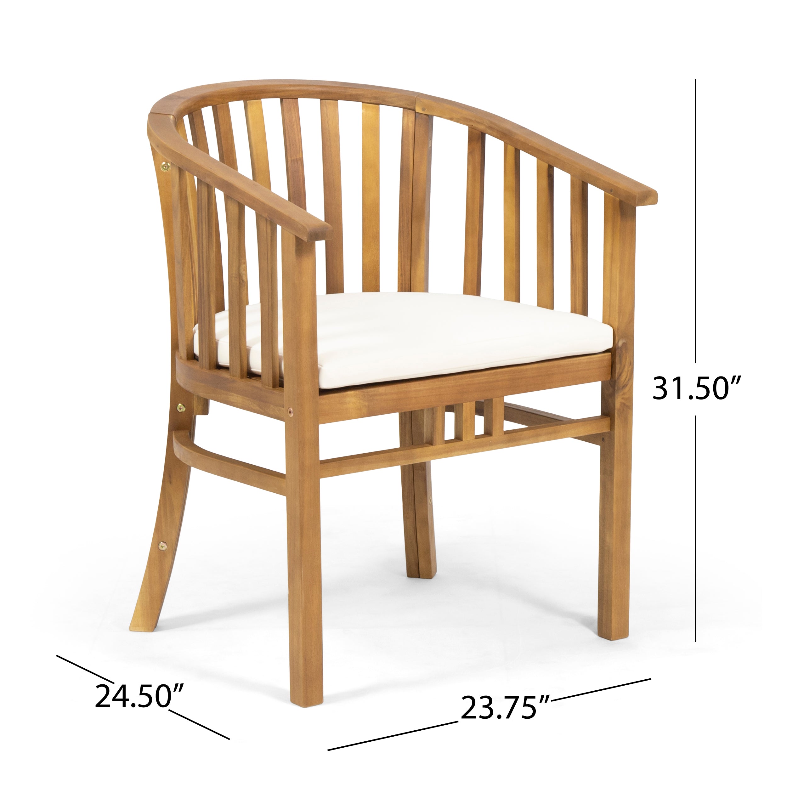 Outdoor Wooden Dining Chairs With Cushions, Set Of 2, Cream, Teak Finish