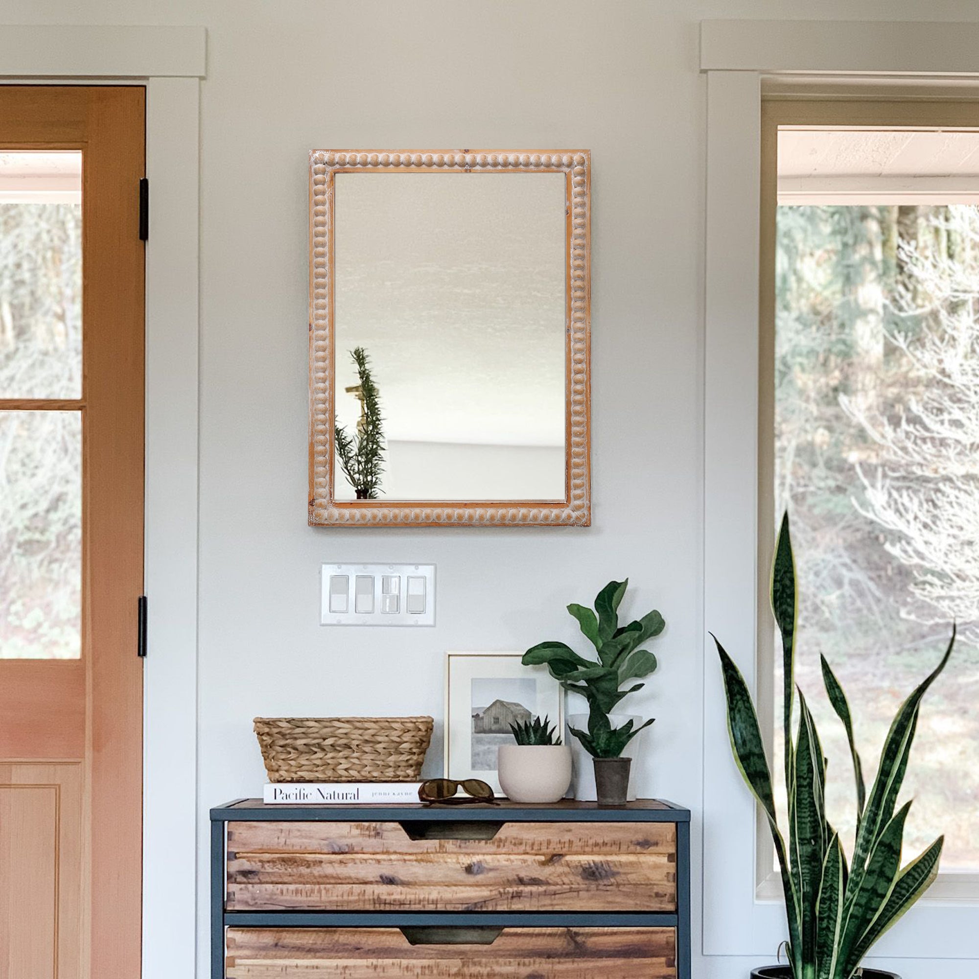 22x30 Inches Wood Framed Mirrors For Bathroom,Wooden Frame Wall Mirror Farmhouse Wall Mounted Rectangle Mirror For Vanit