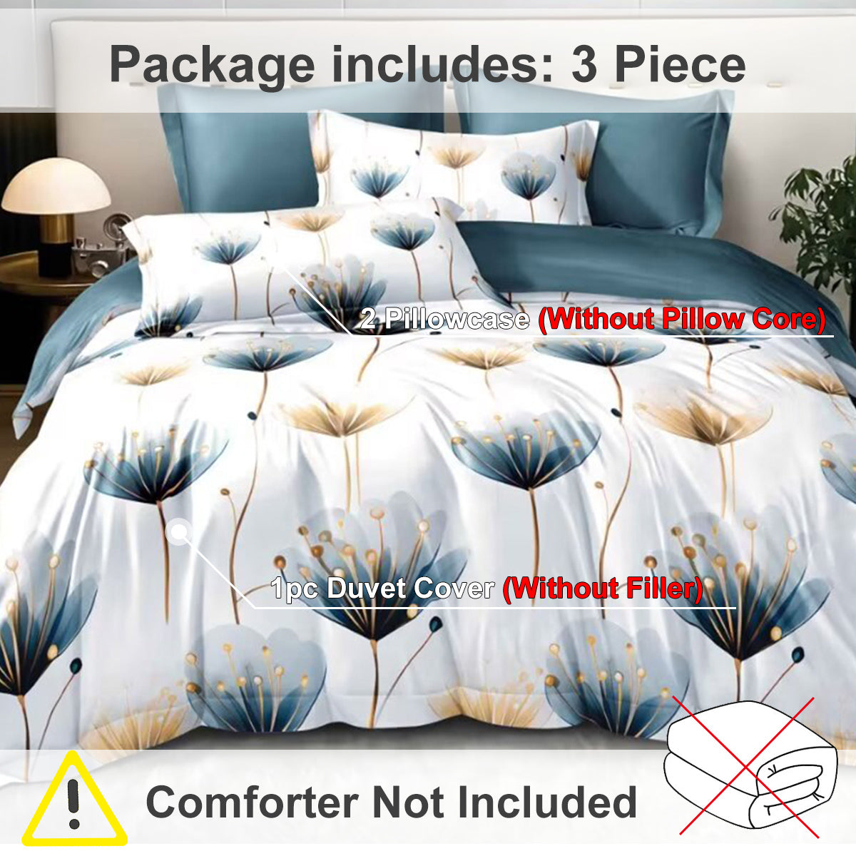 3-piece Set Of Simple And Fresh Blue And White Floral Duvet Cover, Polyester Bedroom Decoration Bedding Set Twin Full Qu