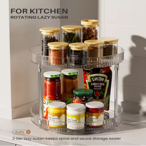 Pack Of 2 Double-layer Turntable Rotating Spice Rack Organization Spinning Organizer