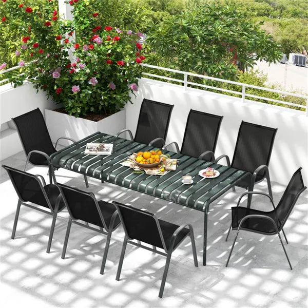 Black 2 Pack Stackable Patio Dining Chairs, Ergonomic Steel Frame Breathable Fabric Outdoor Chairs 330 LBS Capacity