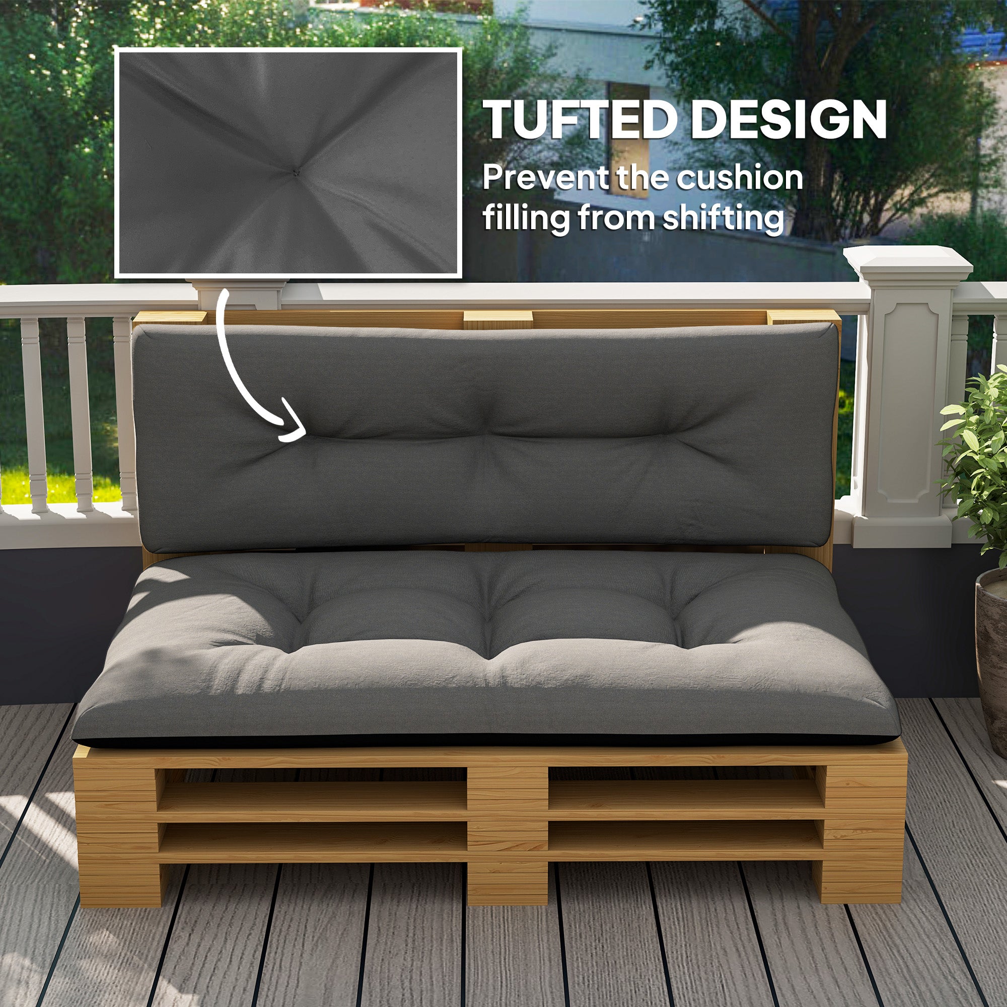 2 Seater Pallet Cushions Outdoor 3.9 Thick Replacement Cushions - Tufted Design For Garden, Patio, Black