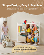 Kids Bookshelf And Stuffed Animal Storage, Toy Storage Organizer, 2-Tier Book Shelf With Fabric Toy Chest, Toy Storage F