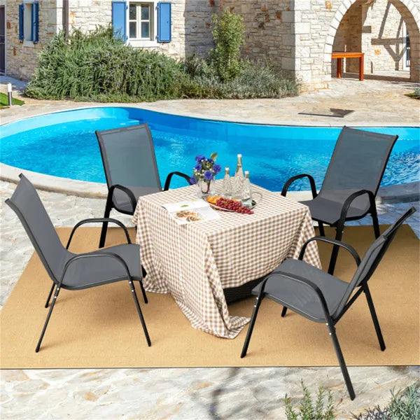 Gray 2 Pack Stackable Patio Dining Chairs, Ergonomic Steel Frame Breathable Fabric Outdoor Chairs 330 LBS Capacity