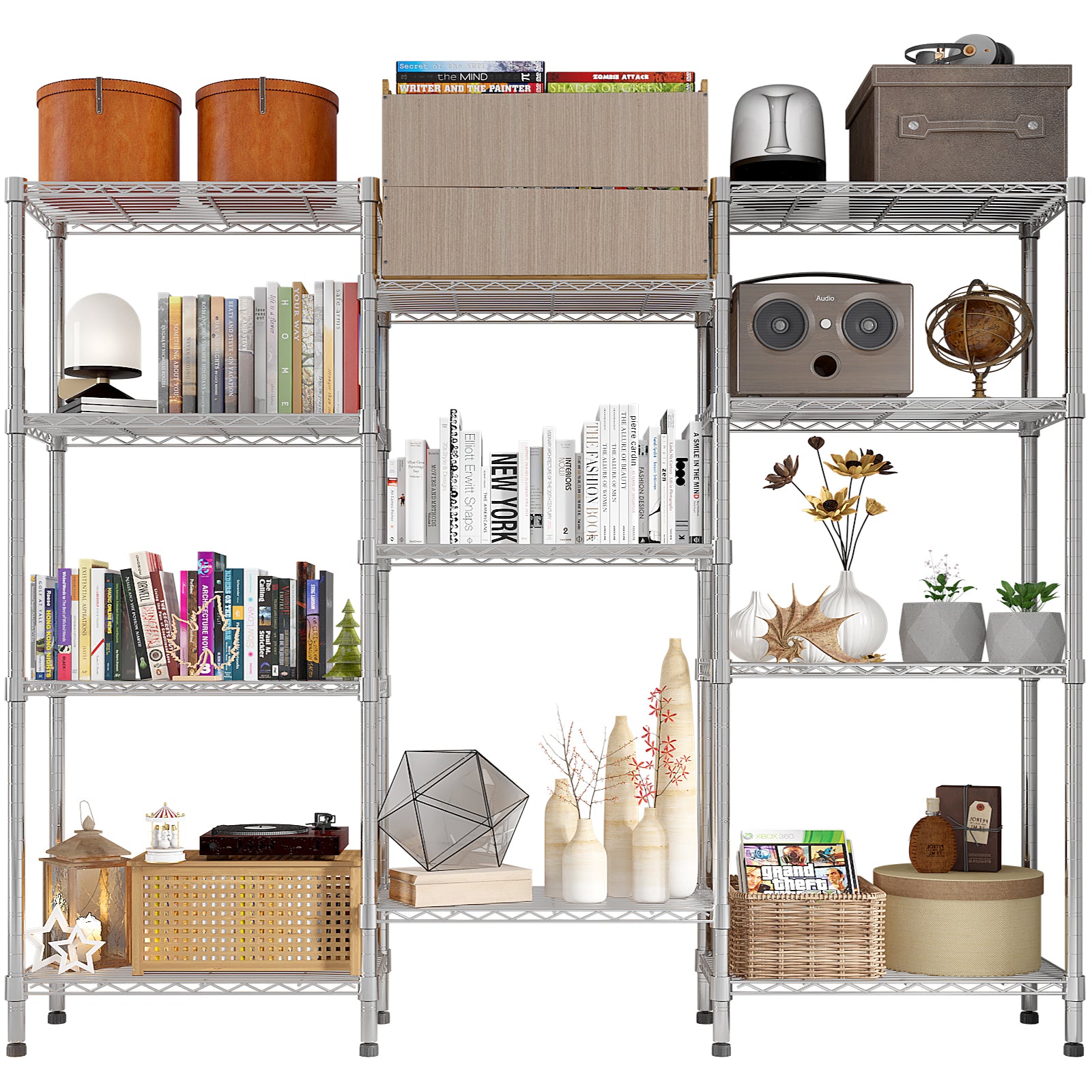 62.9''W Adjustable Storage Shelves NSF Wire Shelving Unit Multiple Rows Shelving For Storage Rack Shelves For Storage He