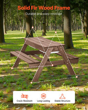 Picnic Table Wooden Tables And Bench Set With Umbrella Garden Indoor Outdoor