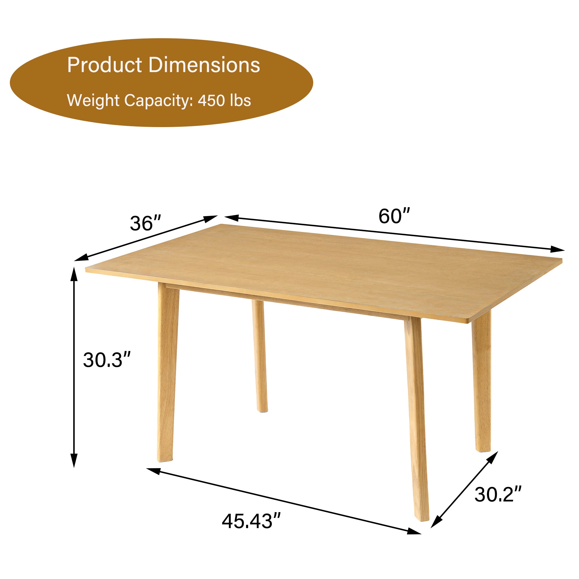 60  Rustic Farmhouse Dining Table - Solid Wood Frame, Minimalist Modern Dining Table For Kitchen, Dining Room, Living Ro