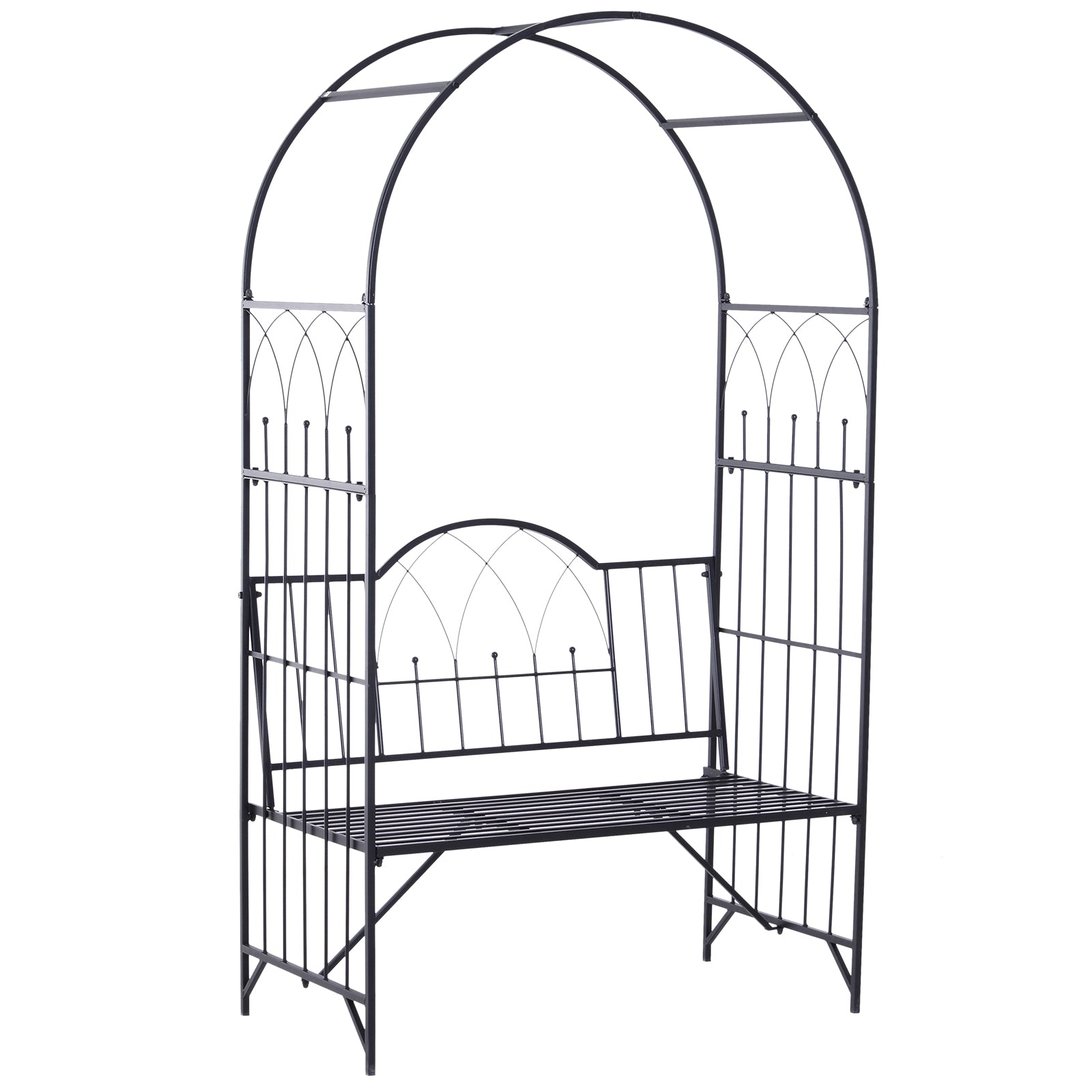 Metal Trellis Arbor Arch for Climbing Plants with Garden Bench, Grow Grapes & Vines, Patio Decor & 2-Person Outdoor Interlacing Decorative Seating with Tips, 484 lbs. Weight Capacity, Black