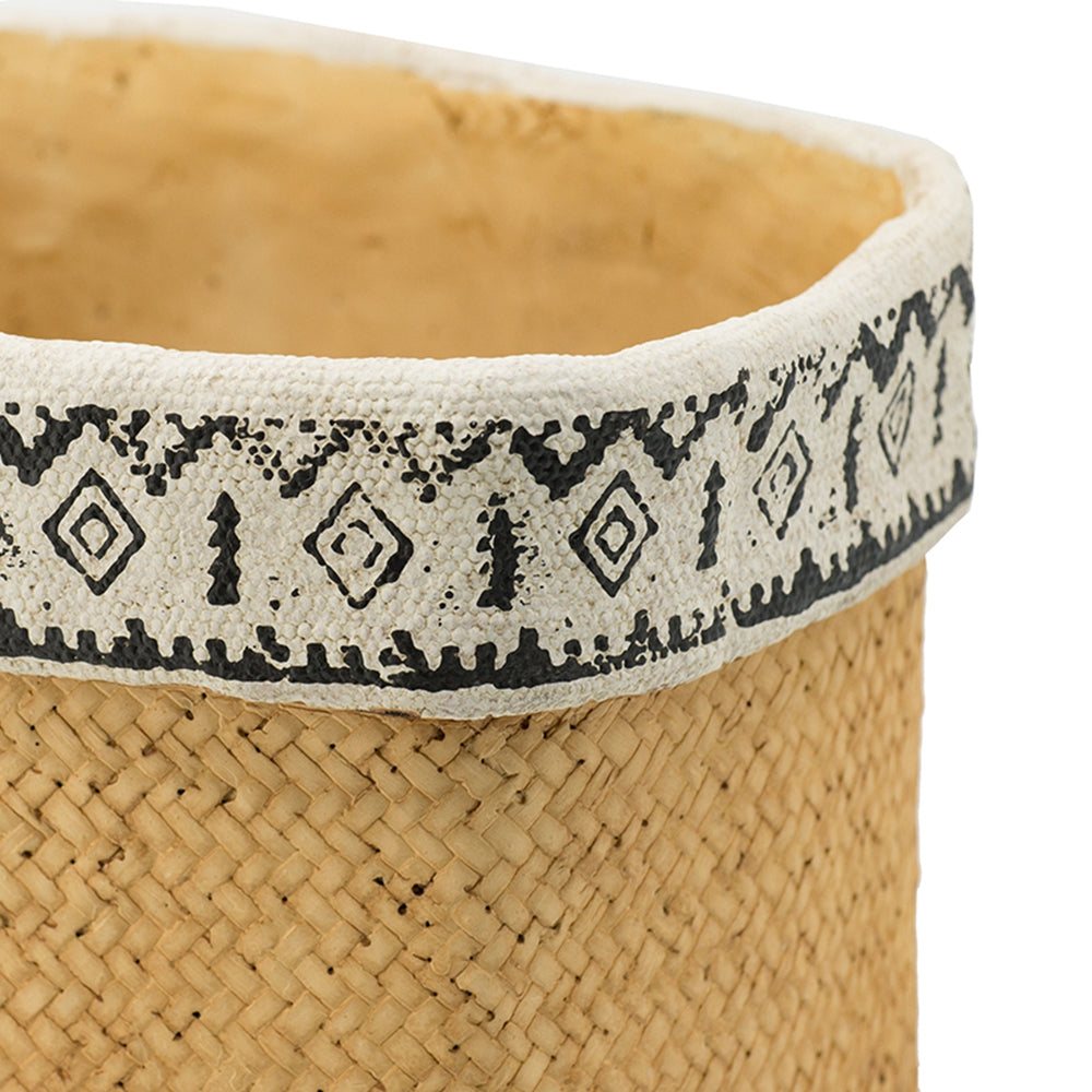 Set Of 2 Rectangular Basket Planters With Geometric Trim, L 10.5x8.5x8  S 7.5x5.5x6.5
