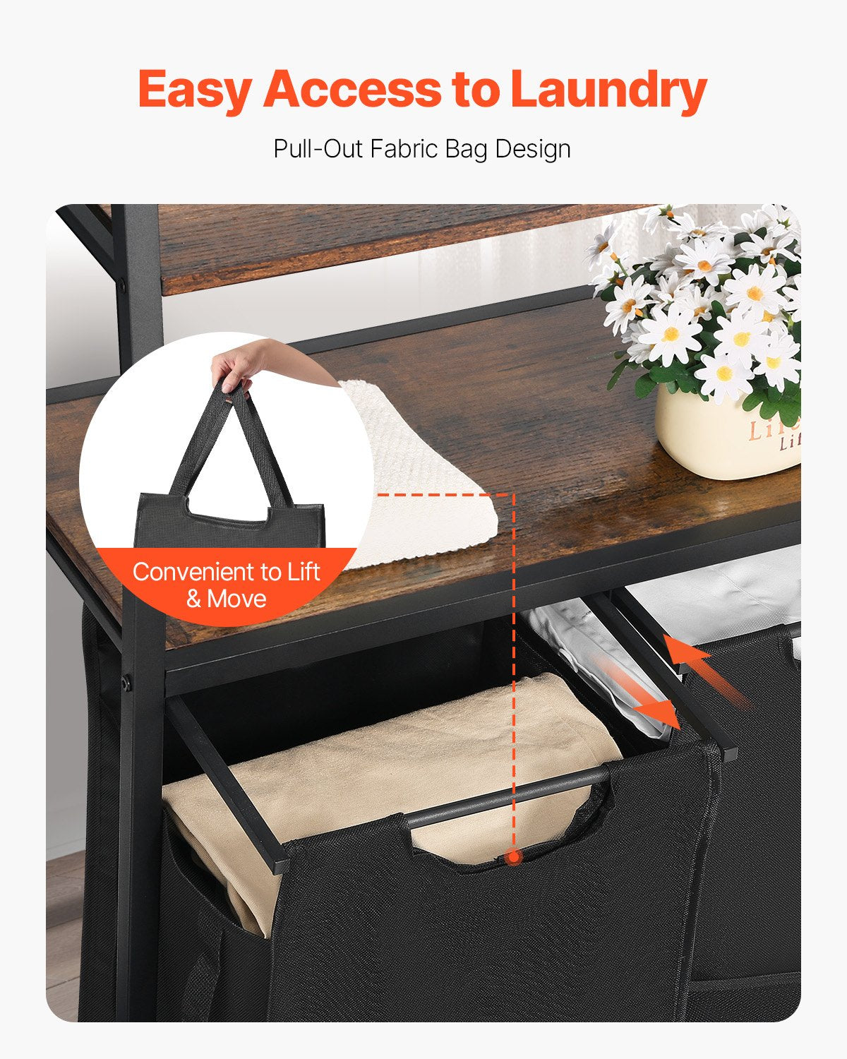 4 Tiers Laundry Sorter, Tall Laundry Hamper With Shelves And Hooks, 2 Section Freestanding Basket Organizer Storage With