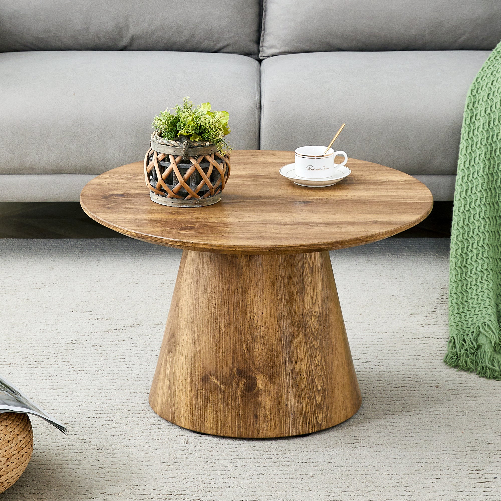 Natural Wood Grain MDF Round Coffee Table - 23.6in Diameter, 13.8in Height.Natural Wood Grain Texture Sticker,Exquisite Wood Grain Surface,Flexible MatchingMRound Tabletop Design.
