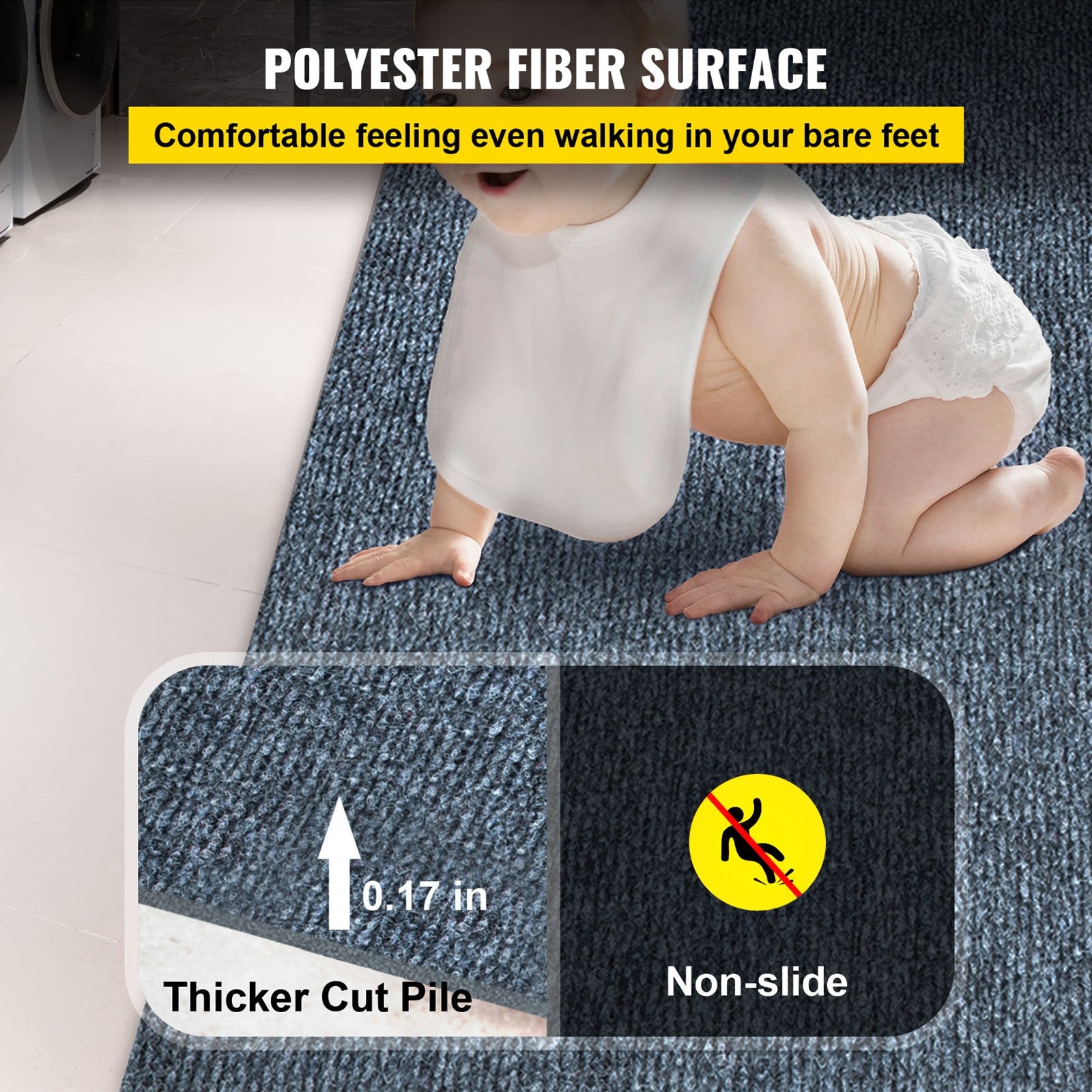 Gray Marine Carpet 6 Ft X 29.5 Ft, Boat Carpet Rugs, Indoor Outdoor Rugs For Patio Deck Anti-Slide TPR Water-Proof Back