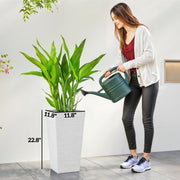 22.8 Inch Set of 3 Outdoor Planters with Stone Finish and Wheels, Stackable Tapered Planters with Drainage Hole, White